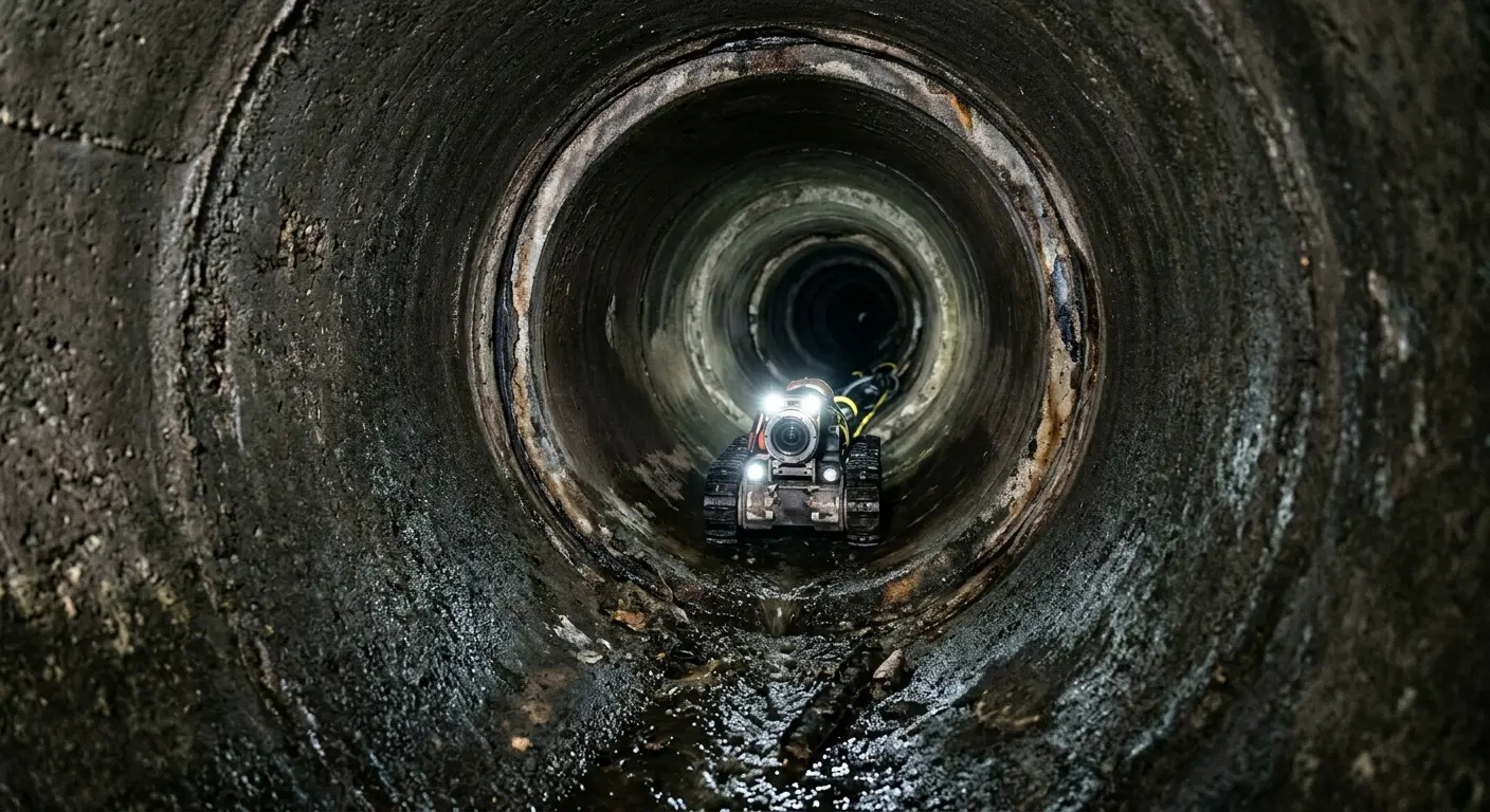 Robotic sewer camera inspecting pipe interior for Drain Snake Service in Mantua