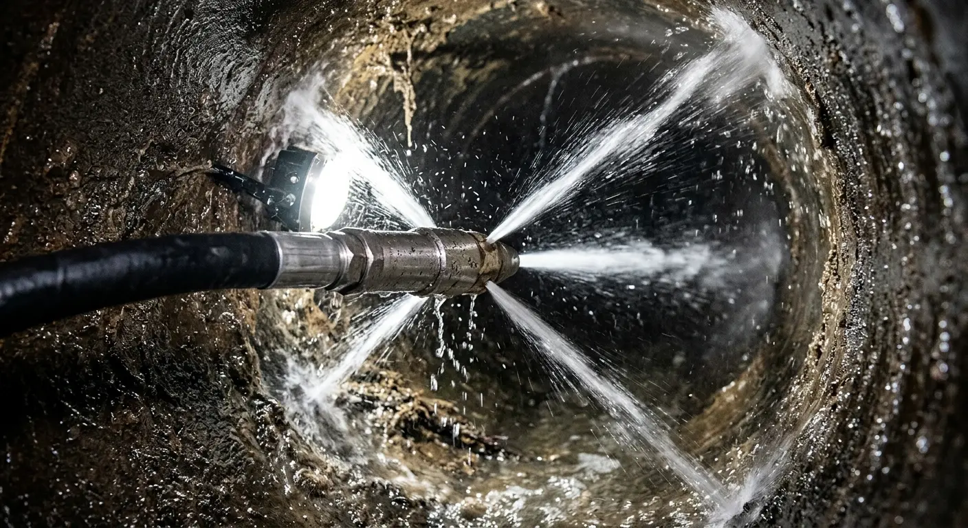 High-pressure hydro jetting nozzle cleaning sewer pipe for Sewer Cleanout in Mantua